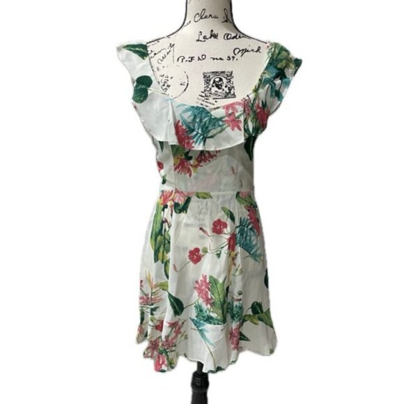 REFORMATION DRESS PERLA RUFFLE SCOOP NECK TROPICAL FLORAL SZ 4 AESTHETIC CHIC - Picture 3 of 16